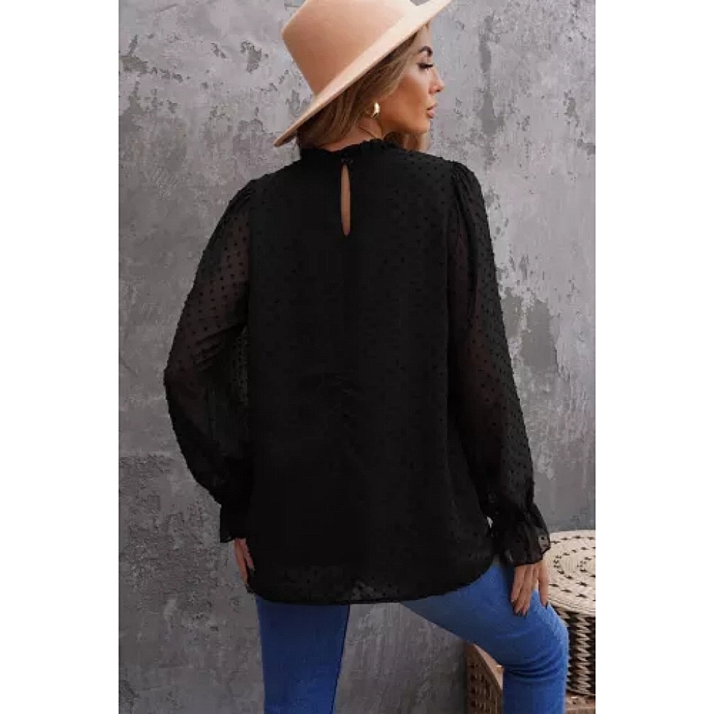 LAST ONE! Plus Size KYLA Black Swiss Dot Bubble Sleeve Blouse - Picture 5 of 5